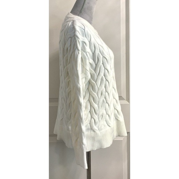 Women’s Cable Birch Knit Fisherman Sweater Pullover Oarsman Preppy Sz M Soft - Picture 5 of 8